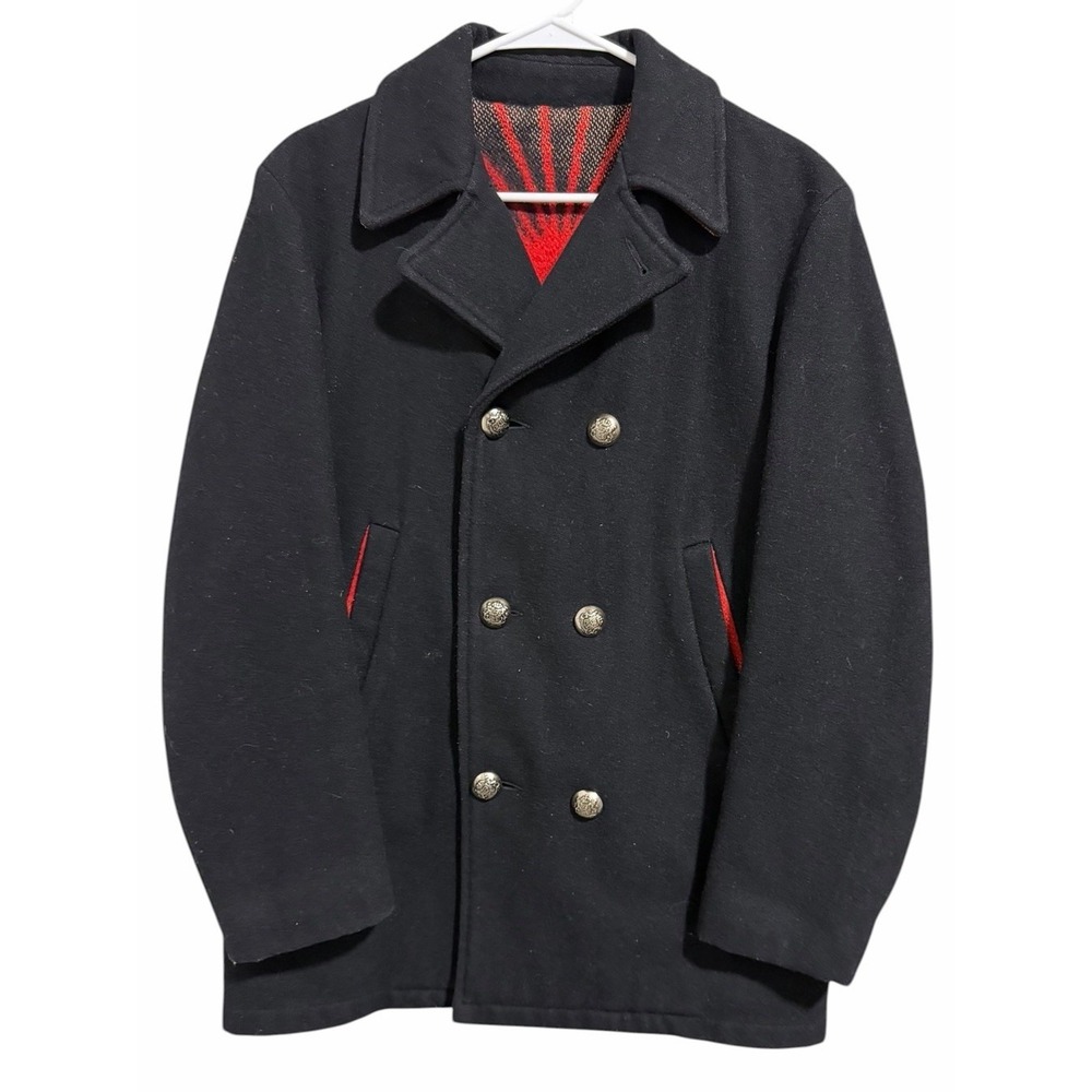 Vintage Robert Lewis Weather Wear PeaCoat Lined Jacket Black Men's Size 36
